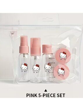 Hello Kitty Pink Travel Bottle Set (5-Piece) | TSA-Approved Refillable Toiletry